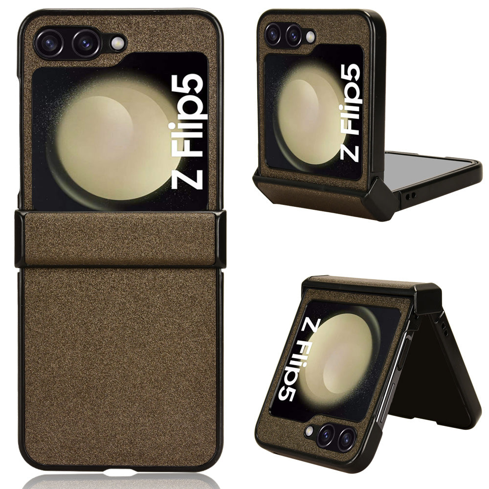 For Samsung Galaxy Z Flip5 5G PU Leather Coated PC Phone Case Hinge Protection Sand-like Texture Cover For Samsung Galaxy Z Flip5 5G PU Leather Coated PC Phone Case Hinge Protection Sand-like Texture Cover